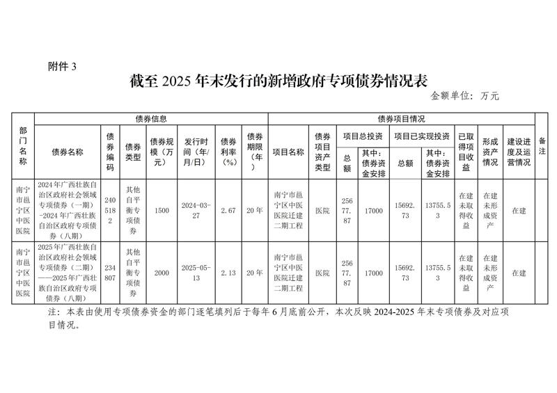 截至2025年末发行的新增政府专项债券情况表