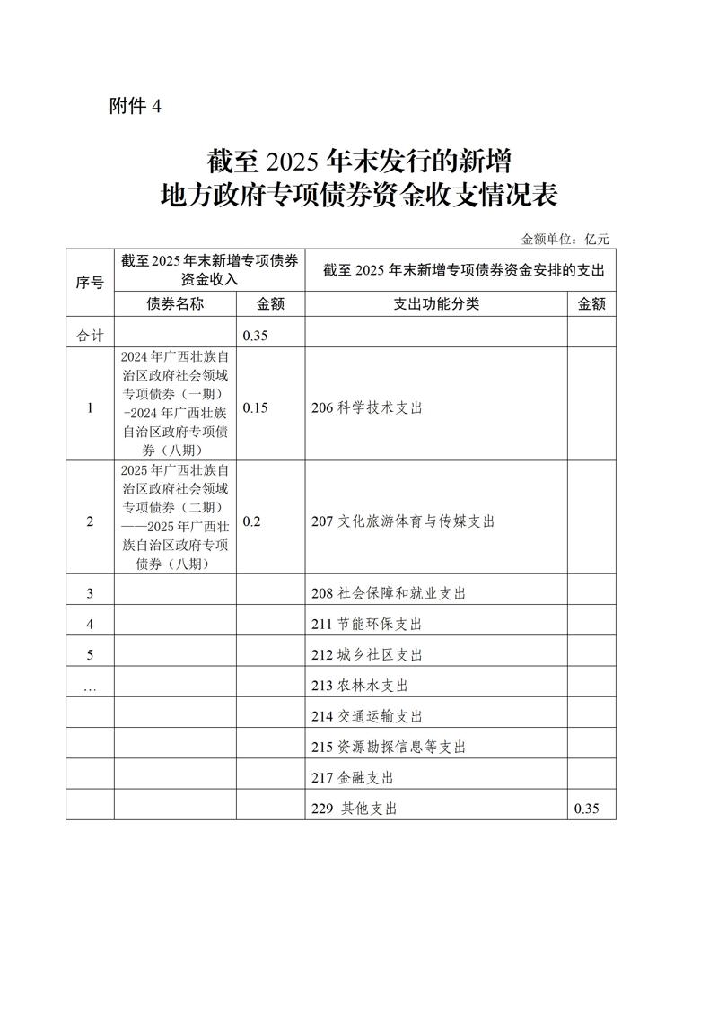 截至2025年末发行的新增地方政府专项债券资金收支情况表
